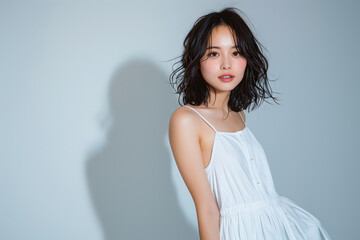 ワンピースを着たショートカットの女性