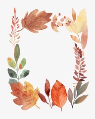 Fototapeta premium Autumn Wedding Card Frame with Watercolor Leaves Generative AI