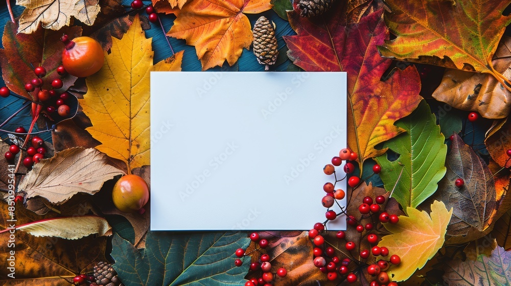 Poster fall themed design showcase on a blank white card generative ai