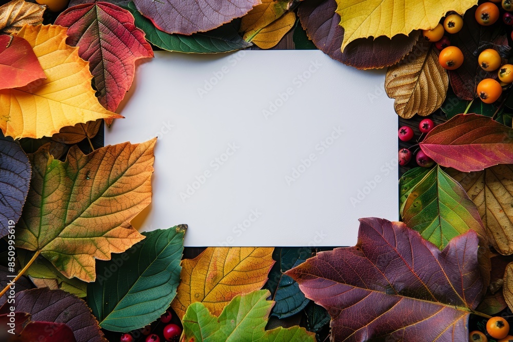 Poster autumn card design with colorful leaves and berries generative ai