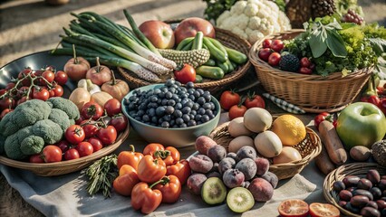 Various fresh vegetables and fruits