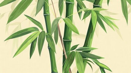 Fototapeta premium Bamboo tree in green with beige backdrop