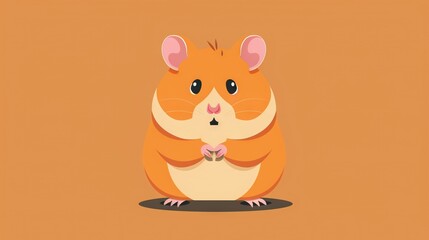   A brown and white hamster stands on its hind legs, holding its front paws on them