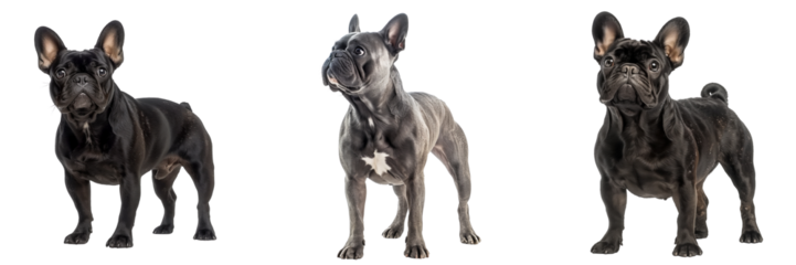 set of French Bulldog standing isolated on transparent background