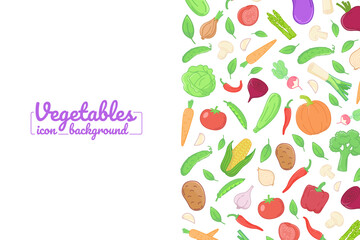 Vegetables flat icons. illustration, card, posters, banners. Vertical background.