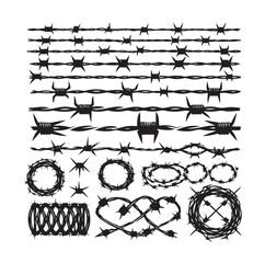 
Barber Wire set isolated white background. Razor Wire in trendy minimal geometric style. Brutal prison fence collection. Vector illustration can used web design