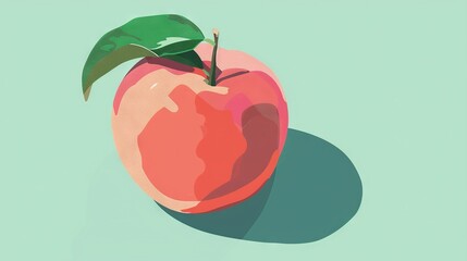 Peach with green leaf and shadow