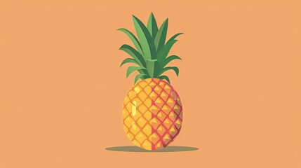   A pineapple on a green background with a green leaf on the top and bottom