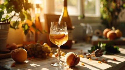 A lovely photo of a glass of dry white wine
