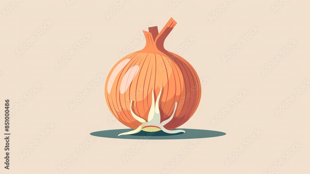 Poster an onion on a light background with a shadow and a whole onion centered