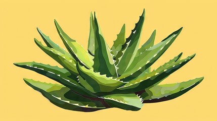Fototapeta premium A painting of an aloe plant with green leaves on a yellow background and a black border