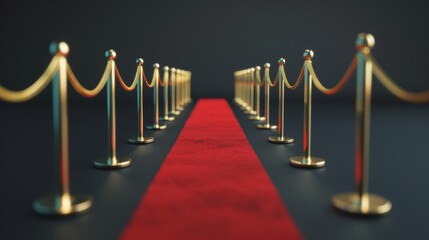 Luxury Event Backdrop with Red Carpet and Golden Stanchions Generative AI