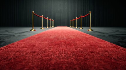 Luxury Event Entrance with Red Carpet and Golden Stanchions Generative AI