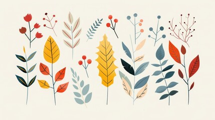 Autumn Leaves and Berries on Light Background for Fall Designs Generative AI