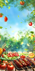 Summer picnic background with barbecue