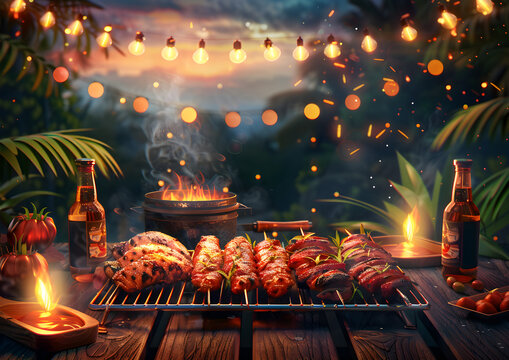 Summer picnic background with barbecue