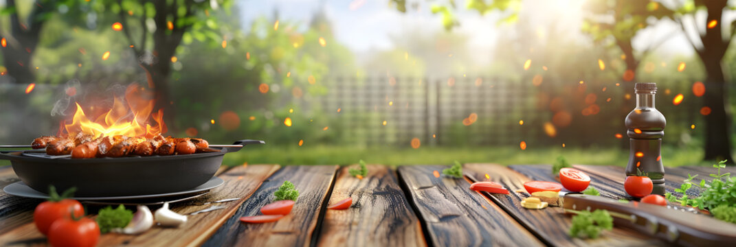 Summer picnic background with barbecue