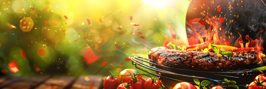 Summer picnic background with barbecue