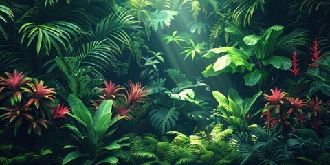 Sunlight Filtering Through Tropical Foliage