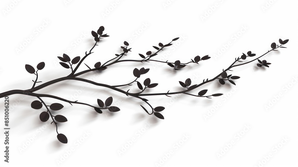 Poster an artistic silhouette of a tree branch with leaves casting a soft shadow on a plain background