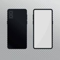 Smartphone mockup on transparent background. Front and back view. Vector illustration