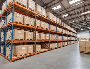 Large Warehouse Storage Shelves Full of Cardboard Boxes