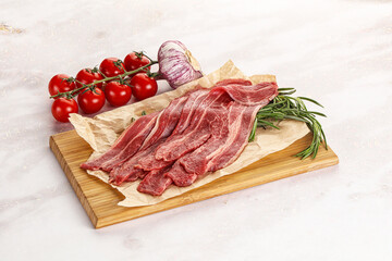 Raw beef bacon for cooking