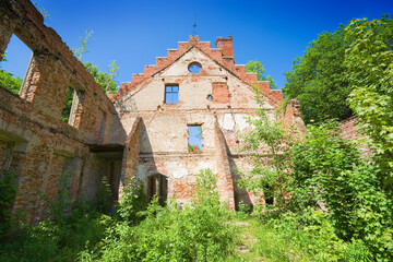 Ruins of the von Eulenburg family palace in Prosna, Poland (former Prassen, East Prussia)