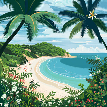 Illustration of a paradisiac beach