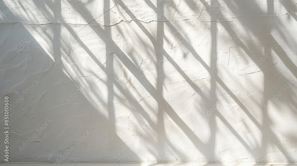 Poster sunlight casting geometric window shadows on a white wall, creating an abstract minimalist pattern o