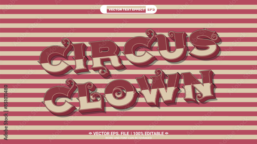 Poster circus clown editable 3d vector text style effect on retro background