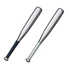 aluminum metal grayscale baseball bats with white or black hand grip set of 2 transparent background