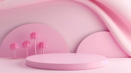 cylindrical stand podium for displaying cosmetics and product on abstract background in pink pastel colors