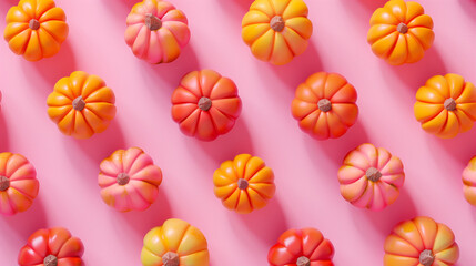 Colorful Mini Pumpkins Pattern on Pink Background