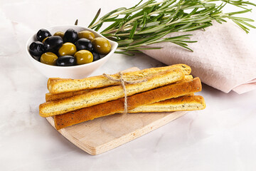 Crispy grissini italian bread heap