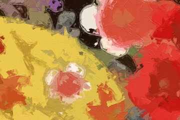 Naklejka premium Oil paintings and various flowers, roses, peonies, cats, dogs, strawberries, and chrysanthemums are beautiful