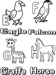 Black and white  Alphabet book vector illustration for Kid's (E-H)