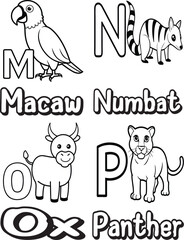 Black and white  Alphabet book vector illustration for Kid's (M-P)