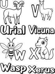 Black and white  Alphabet book vector illustration for Kid's (U-X)