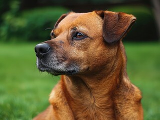 Brown Dog with White Fur on Grass