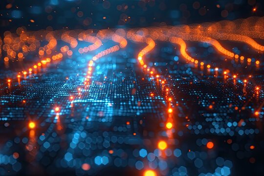  Web of Fiber Optic Cables Transmitting Data Signals - Powered by Adobe