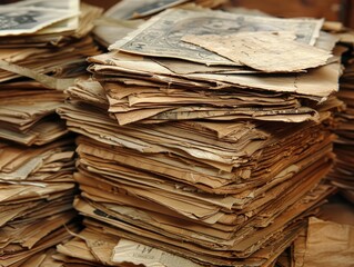 Large Pile of Historical Newspaper Clippings on Display