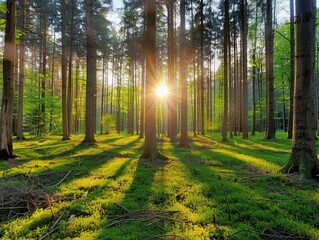 Serene Woodland Scene with Dappled Sunlight