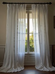 Long white curtains on the window