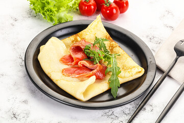 Russian pancake with salmon fish