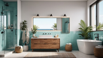 Coastal Bathroom: Light Colors and Beachy Vibes, Generative AI