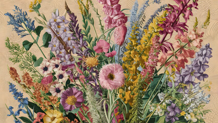 Wildflower Botanical Collage Menagerie A collection of diverse wildflowers