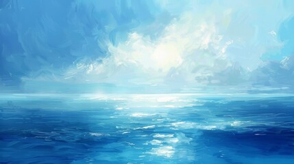 Fototapeta premium Azure and cobalt tableau with radiant white bursts evoking a sun-kissed horizon