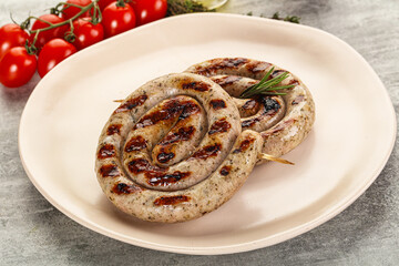 Grilled natural spiral meat sausage
