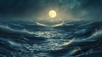 Obraz premium Surreal seascape in full moon's glow with shadows dancing on rippling waves